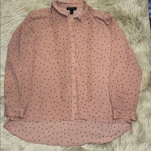 Plus Size Mauve Pink Blouse with Black Polka Dots